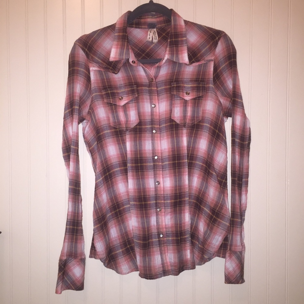 Free People “We the Free” Western Style Plaid Top